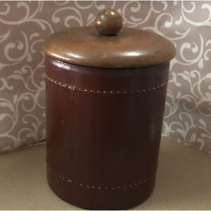 Vintage Wood Walnut & Leather Tobacco Jar DUK-IT McDonald